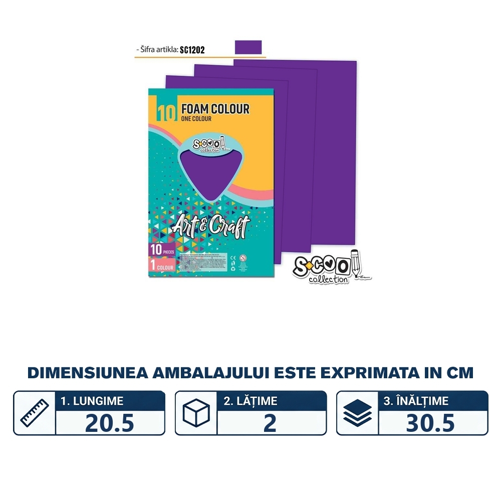 Hartie buretata, mov, 10buc/set, 20x30 cm - S-COOL - imagine 2