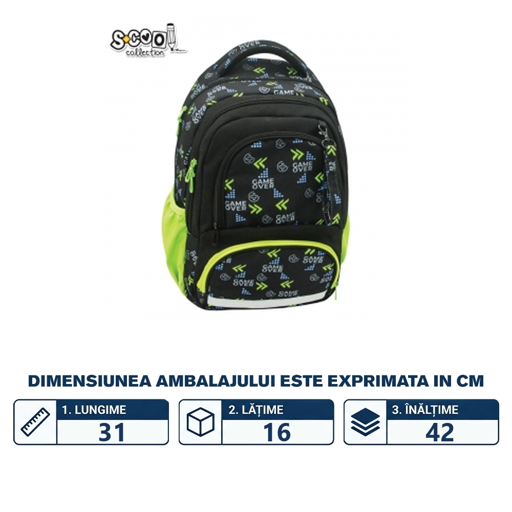 Ghiozdan ergonomic, compartiment laptop, 42x31x16 cm, GAME OVER - S-COOL - imagine 2
