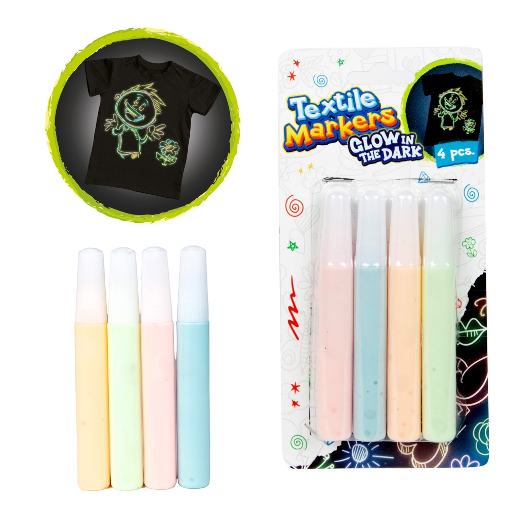 Markere pentru textile, fosforescente, 4 buc/set - Toi-Toys