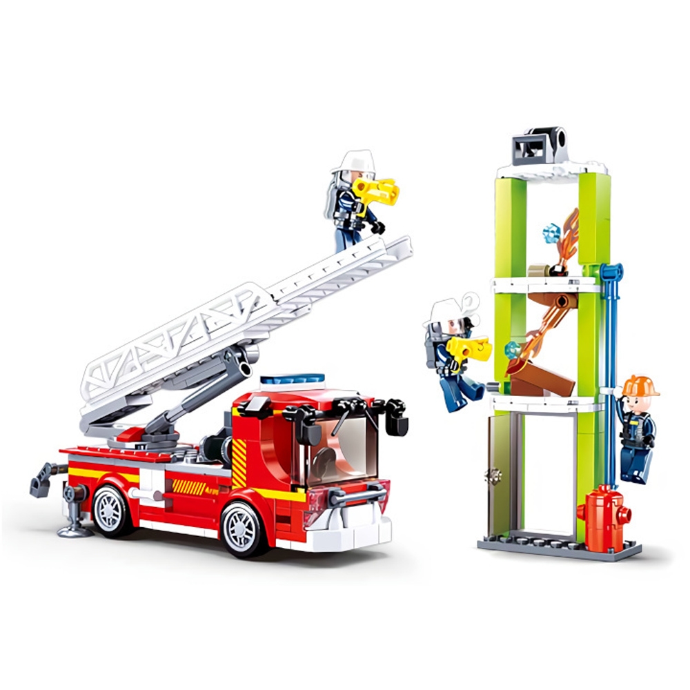 Set de constructie Fire, 343 piese, Masina pompieri cu scara - Sluban - imagine 5