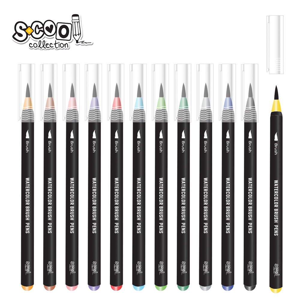Set markere cu varf tip pensula pe baza de apa + pensula cu rezervor, 12+1 - S-COOL - imagine 2