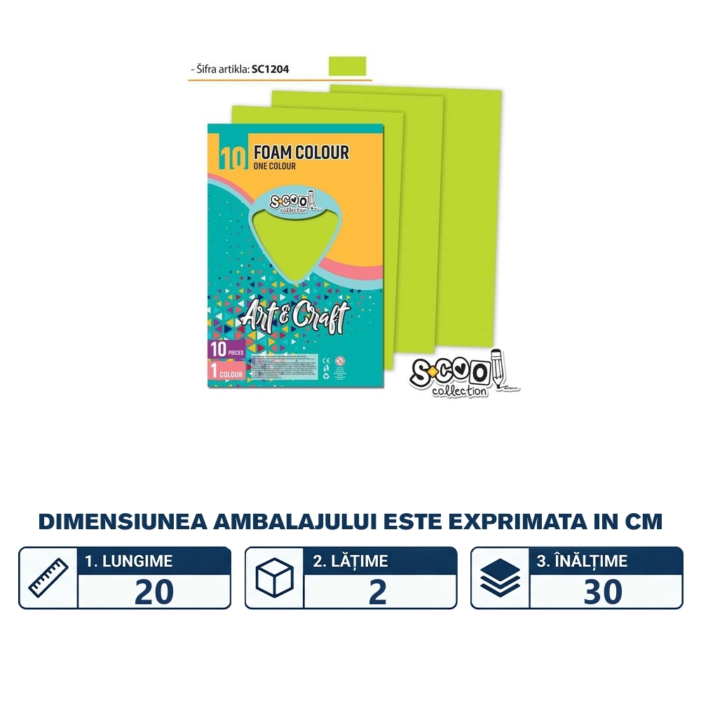 Hartie buretata, verde deschis, 10buc/set, 20x30 cm - S-COOL - imagine 2