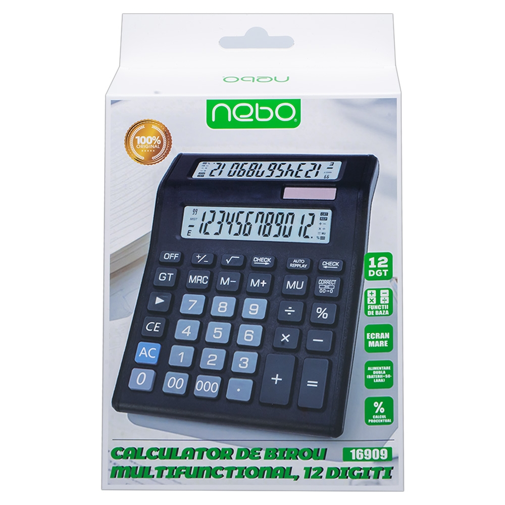 Calculator de birou, multifunctional, 12 digiti, ecran dublu - NEBO - imagine 5