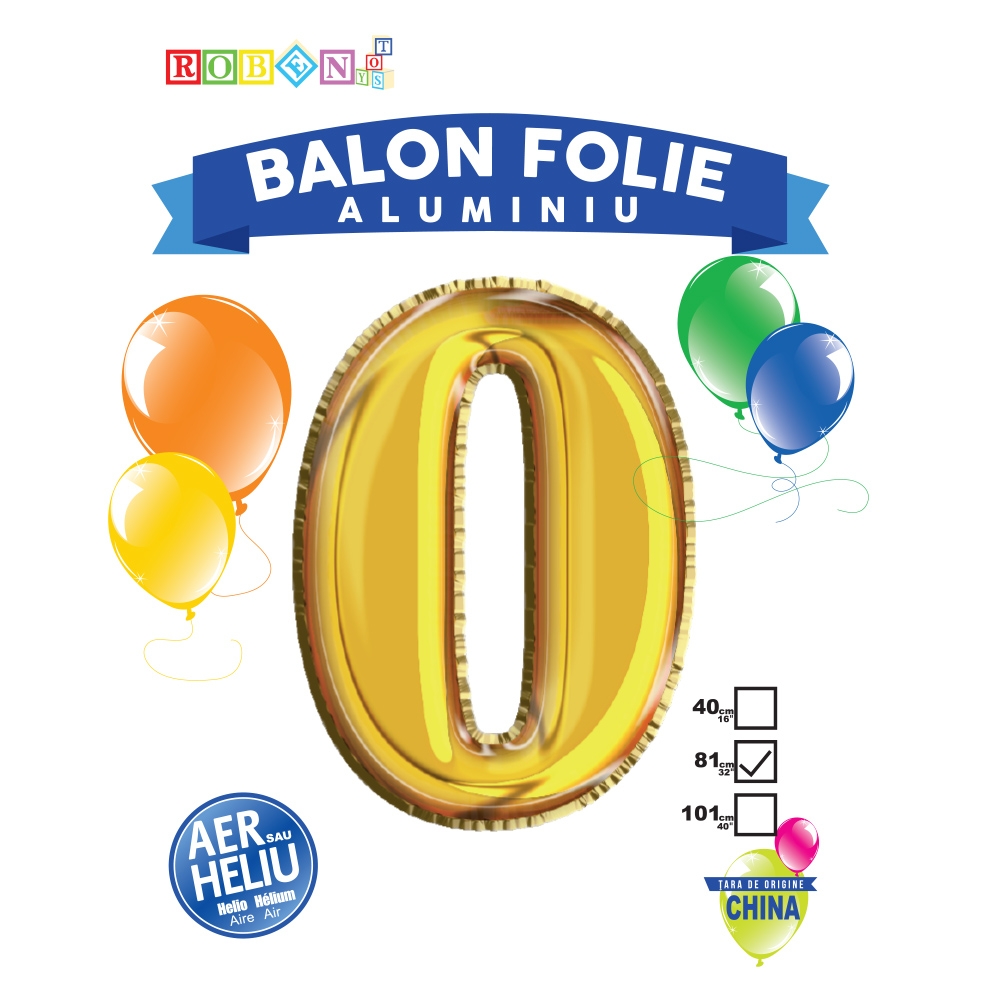 Balon, folie aluminiu, auriu, cifra 0, 81 cm