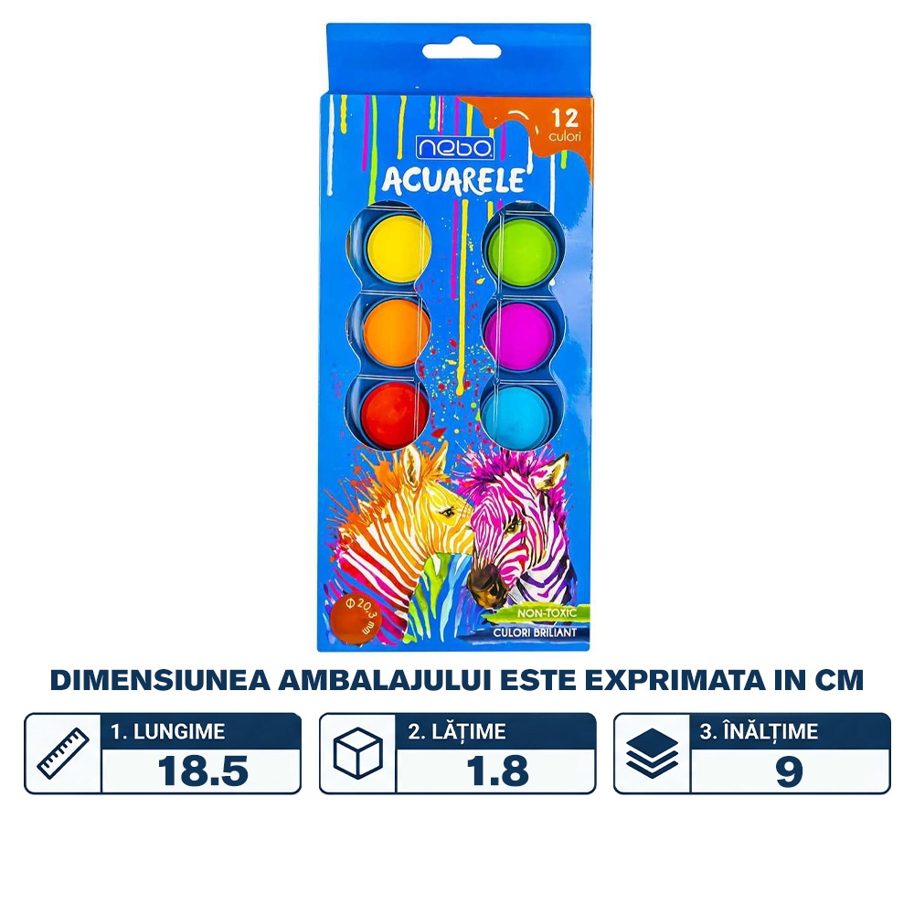 Acuarele 12 culori diametru pastila 20,3mm - NEBO - imagine 2