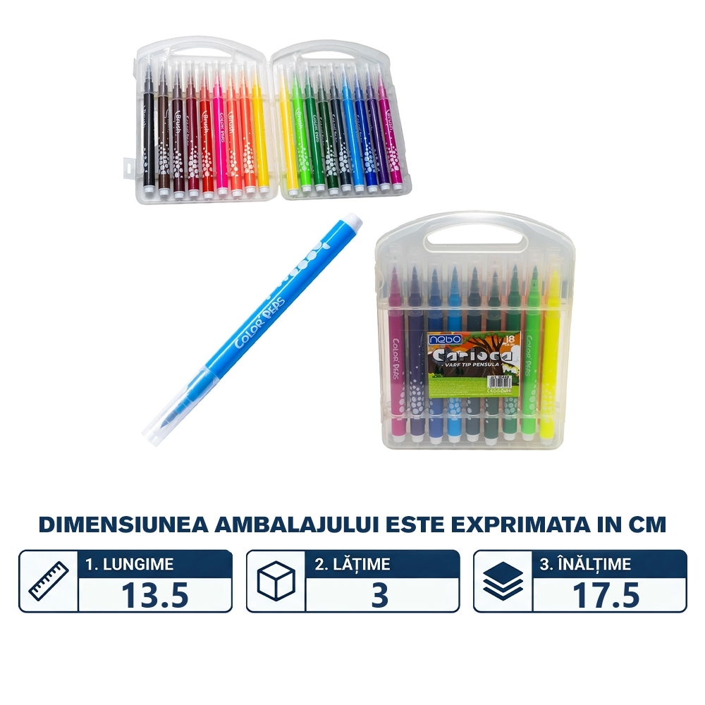 Carioca, varf tip pensula, 18 buc/set - NEBO - imagine 2