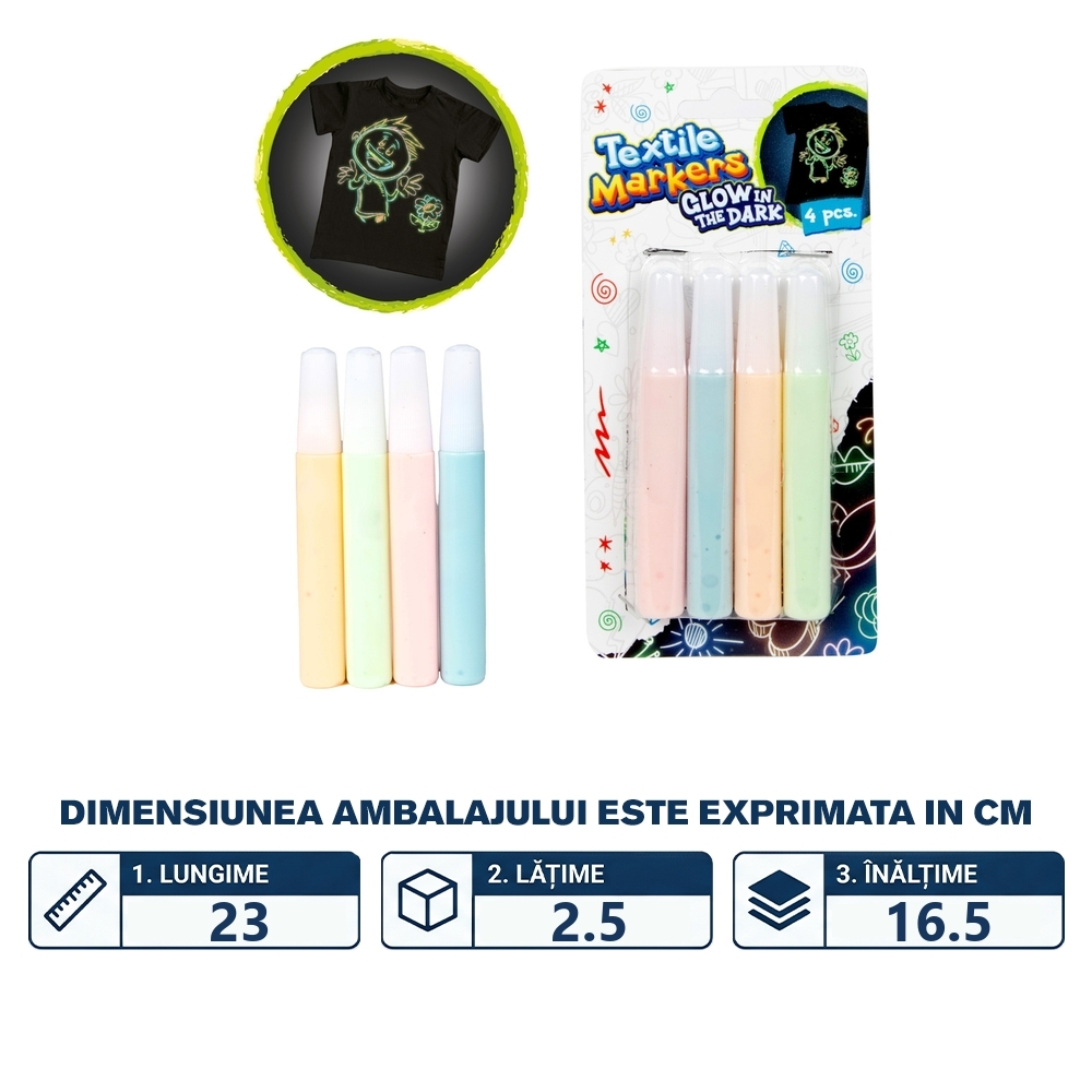 Markere pentru textile, fosforescente, 4 buc/set - Toi-Toys - imagine 2