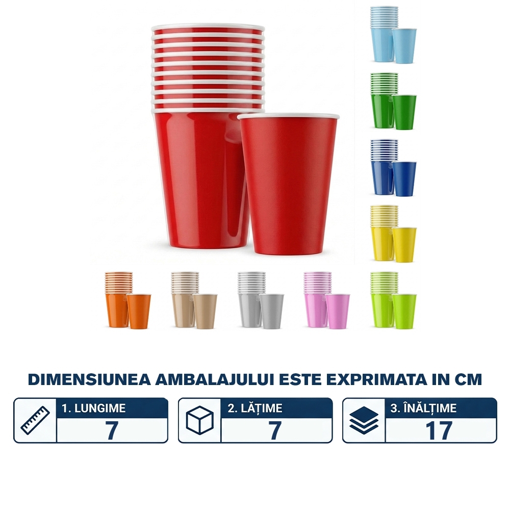 Pahare party, din carton, Unicolore, 190g, 10 buc/set - ROBENTOYS - imagine 2
