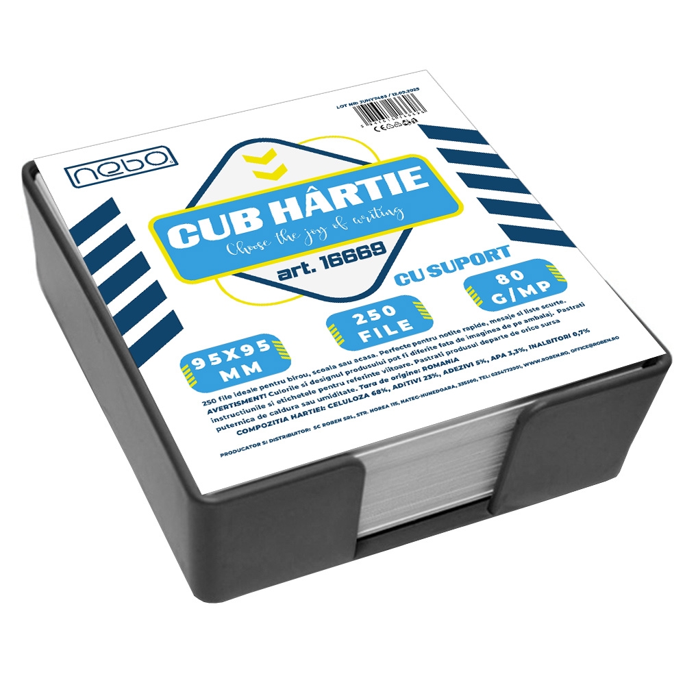 Cub hartie, cu suport, 9.5x9.5 cm, 80 gr, 250 coli/set - NEBO - imagine 4