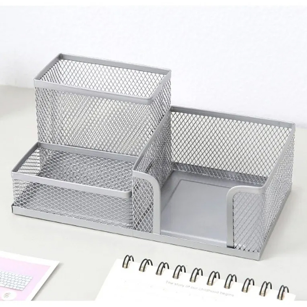 Suport birou MESH, 3 compartimente, argintiu, 20x10x10 cm - OFFISHOP - imagine 3