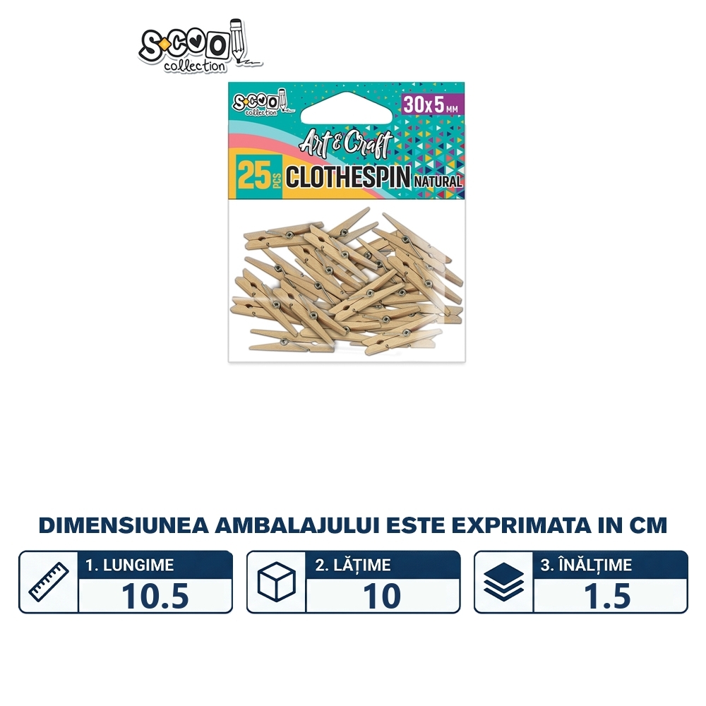 Accesorii craft, carlige lemn natur, 30x5 mm, 25 buc/set - S-COOL - imagine 2