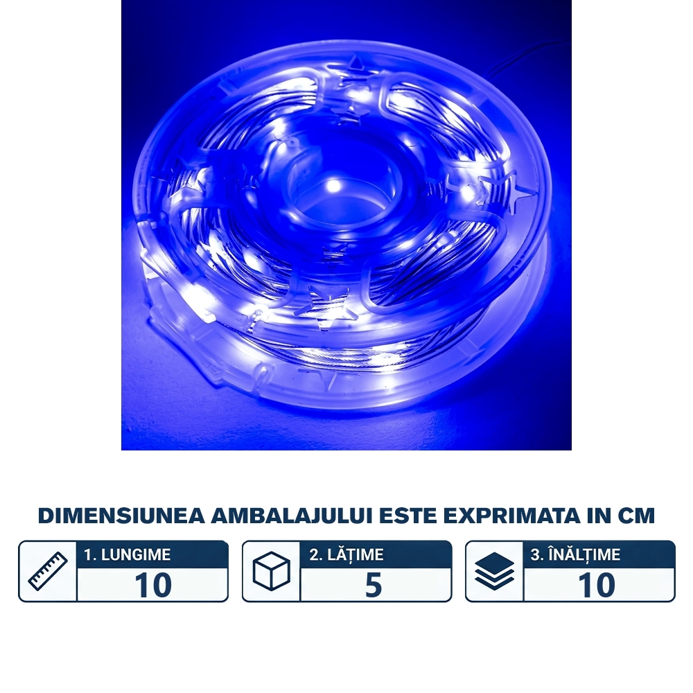 Instalatie pom Craciun, 100 becuri, 10 m, albastra - imagine 2