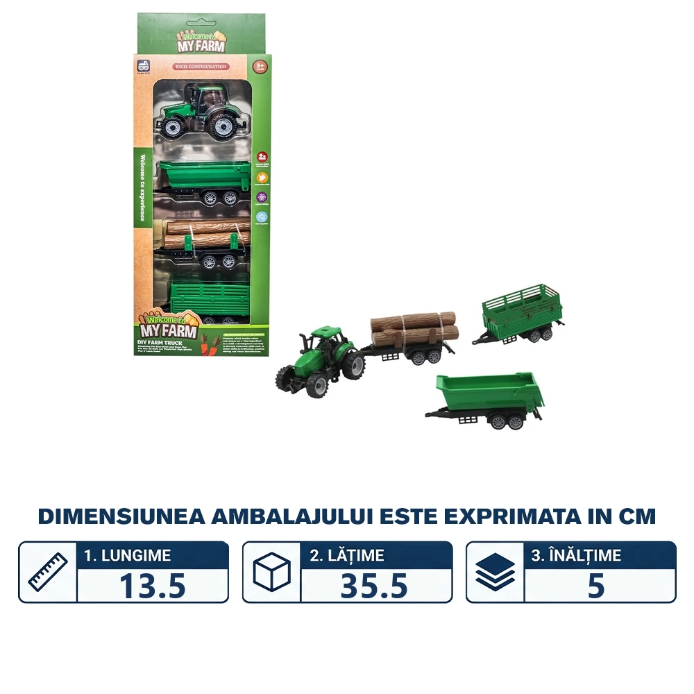 Tractor + remorca si lemne, 18x.5x5.1 cm - imagine 2