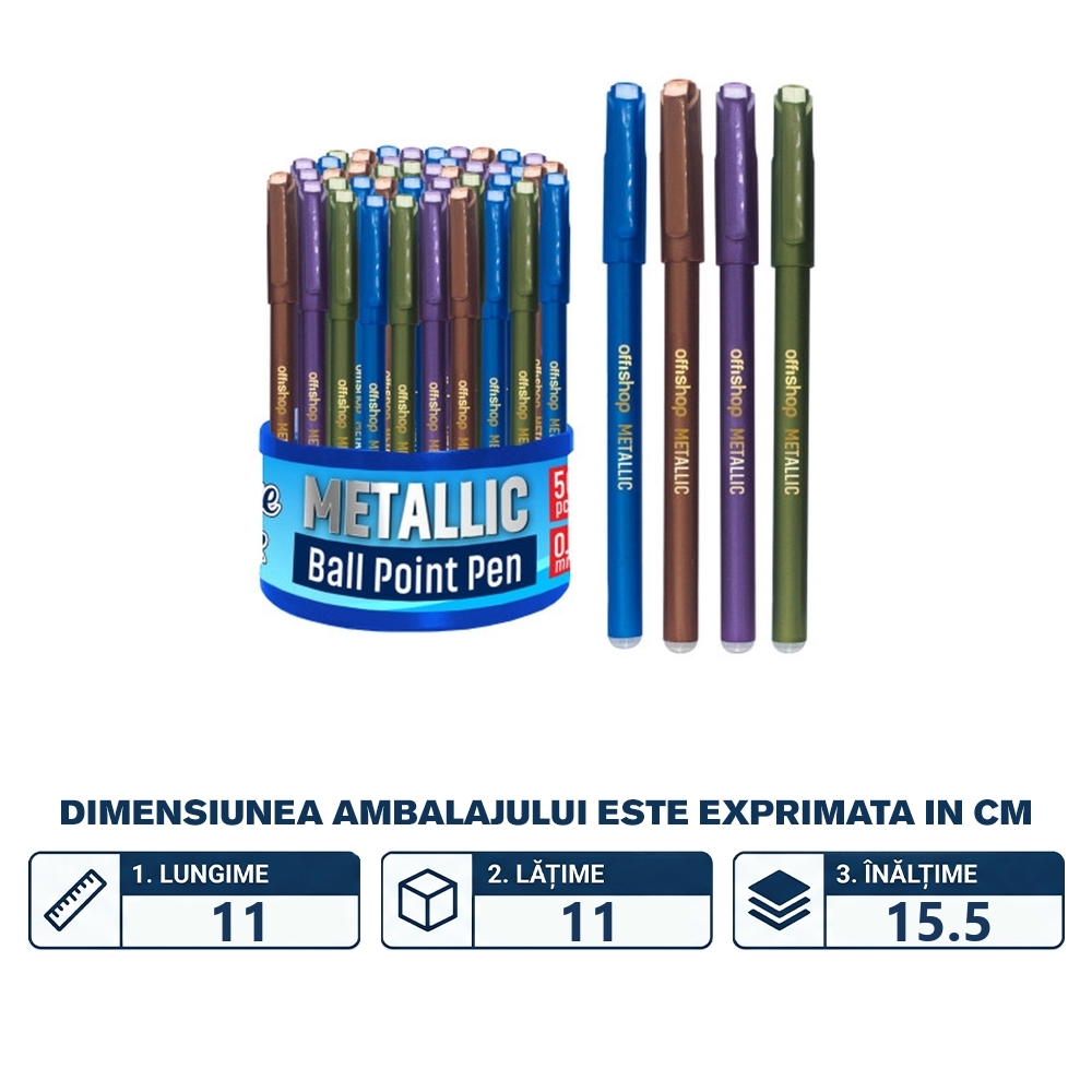 Pix corp culori metalice, mina albastra, 0.7mm, 50 buc/set - OFFISHOP - imagine 2