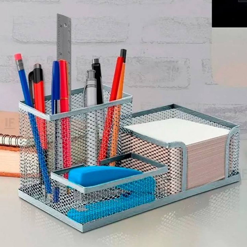 Suport birou MESH, 3 compartimente, argintiu, 20x10x10 cm - OFFISHOP - imagine 4