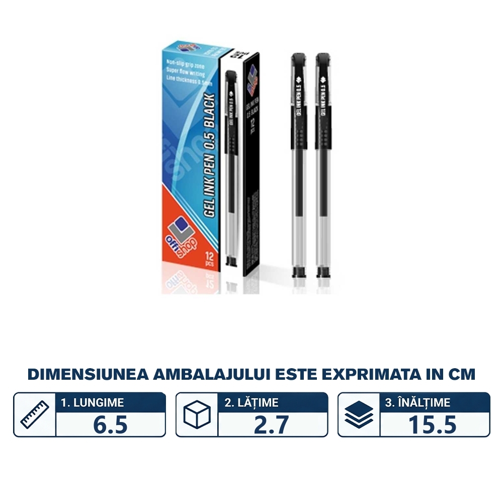 Pix cu gel/mina neagra, 12 buc/set - OFFISHOP - imagine 2