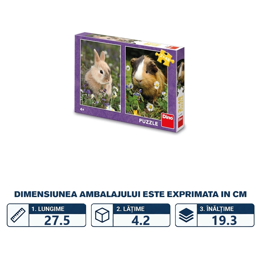 Puzzle 2x48 piese, Iepurasul si Porcusorul de Guinea - DINO TOYS - imagine 2