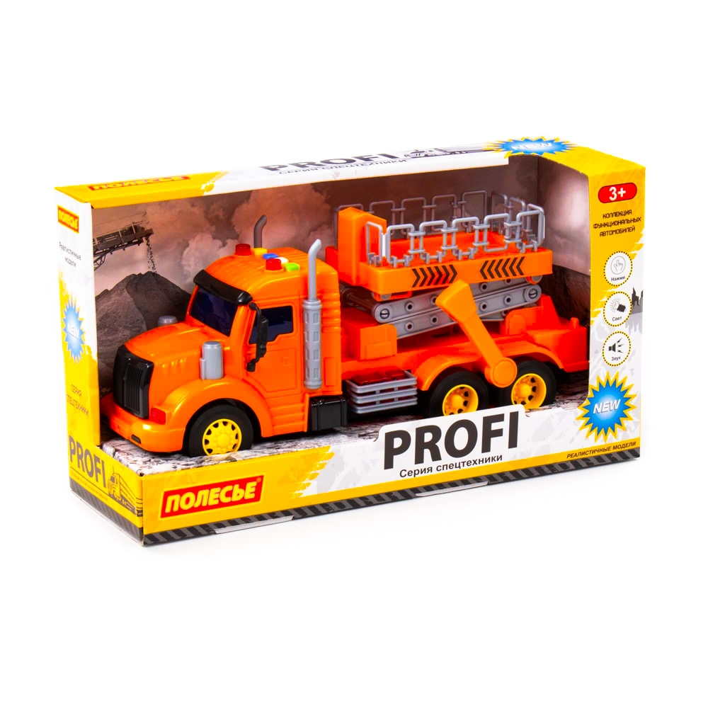 Camion constructii + elevator, cu lumina si sunet, 33.5x11.5x18.5 cm, Polesie