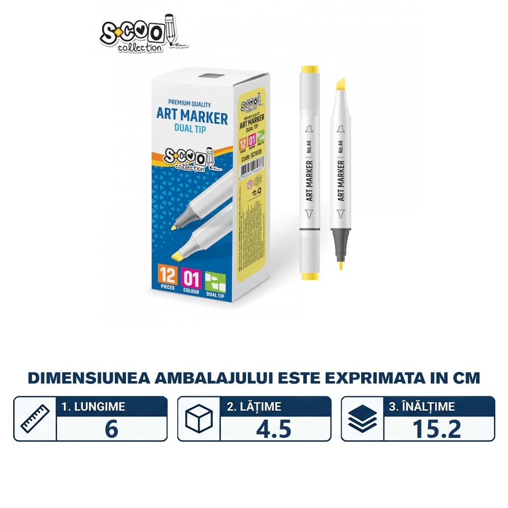 Marker cu 2 capete, 6mm/3mm, Galben - S-COOL - imagine 2