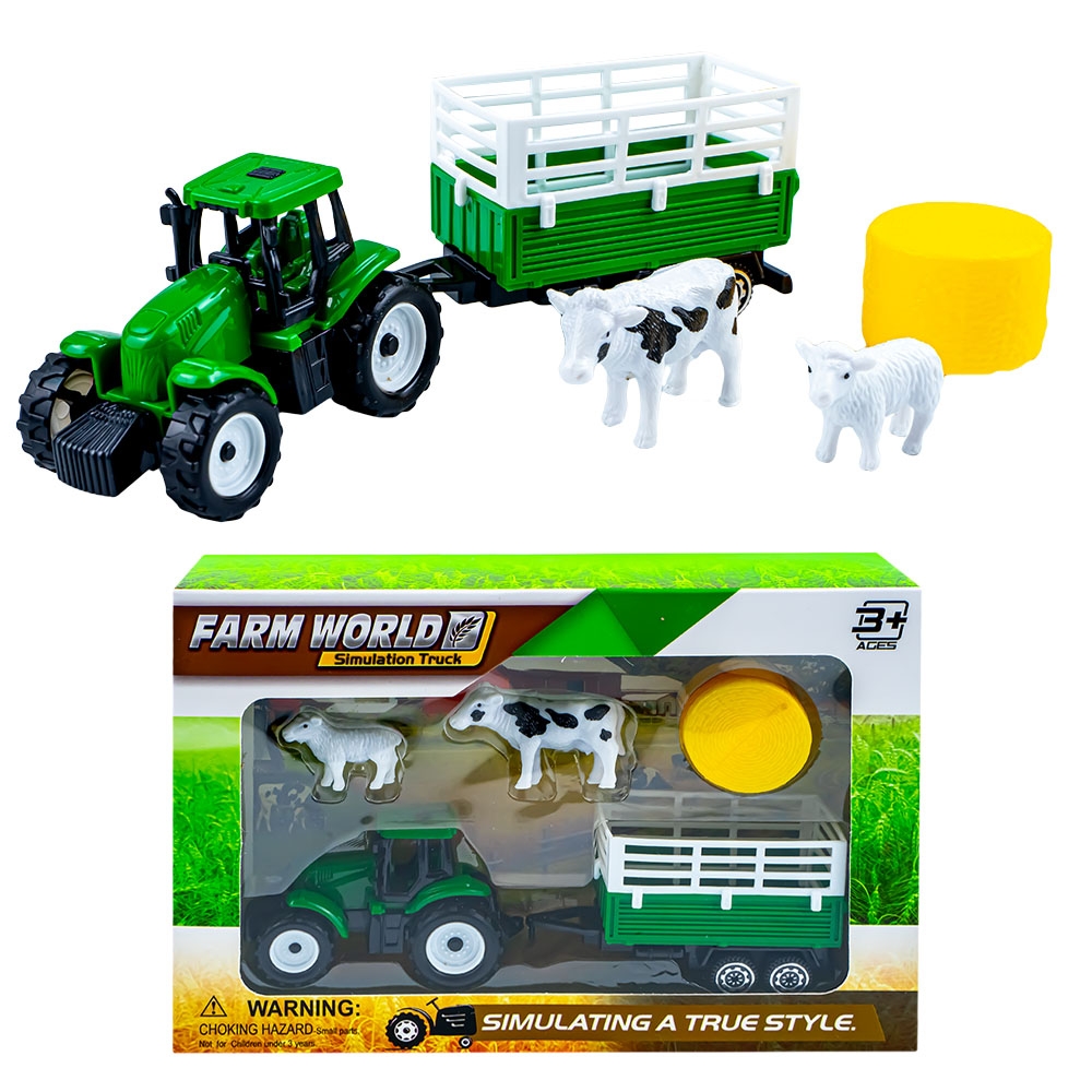 Tractor cu frictiune + figurine animale, 5 piese/set