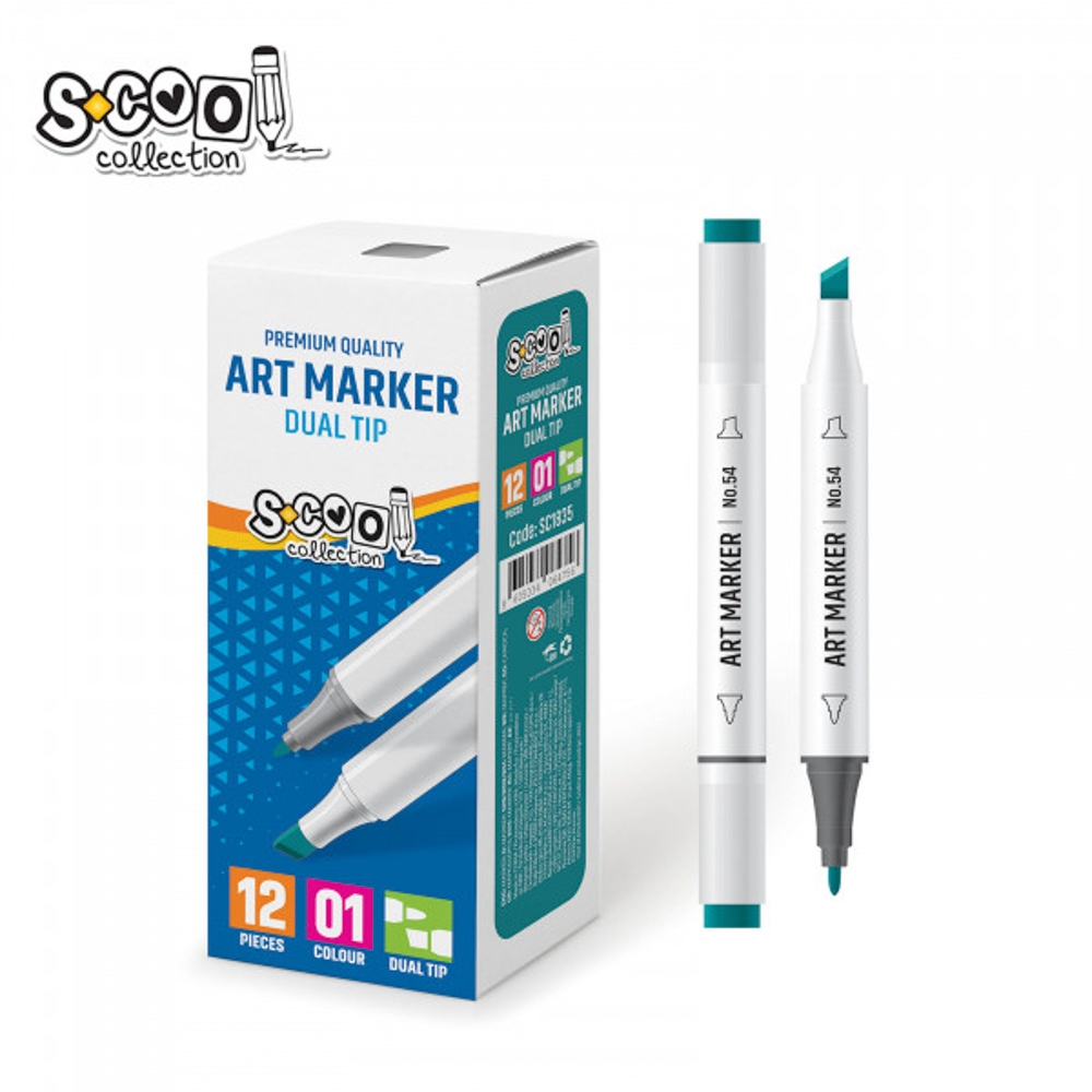 Marker cu 2 capete, 6mm/3mm, Verde inchis - S-COOL