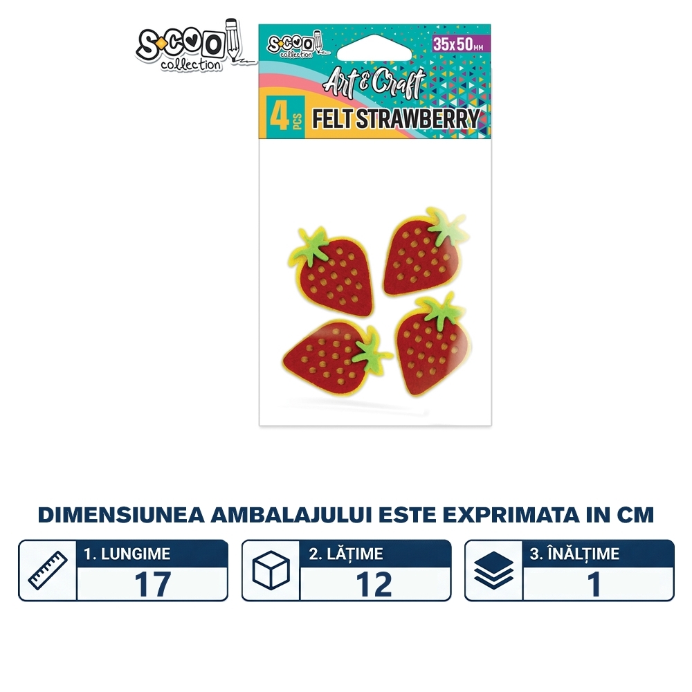 Accesorii craft, capsuni fetru, 35x50mm, 4 buc/set - S-COOL - imagine 2