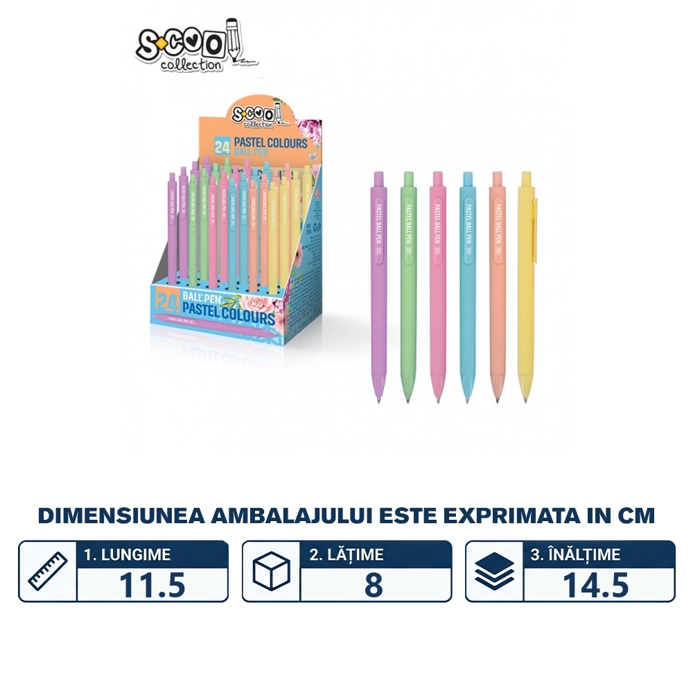 Pix Pastel Colours, mina albastra, 1mm, 24 buc/cutie - S-COOL - imagine 2