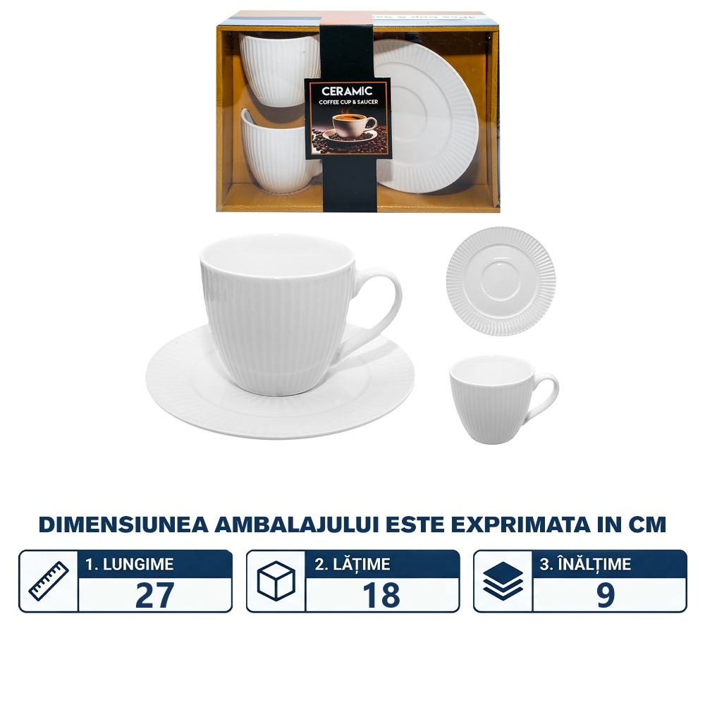 Set Cafea, din ceramica: 2 cesti + 2 farfurioare - imagine 2