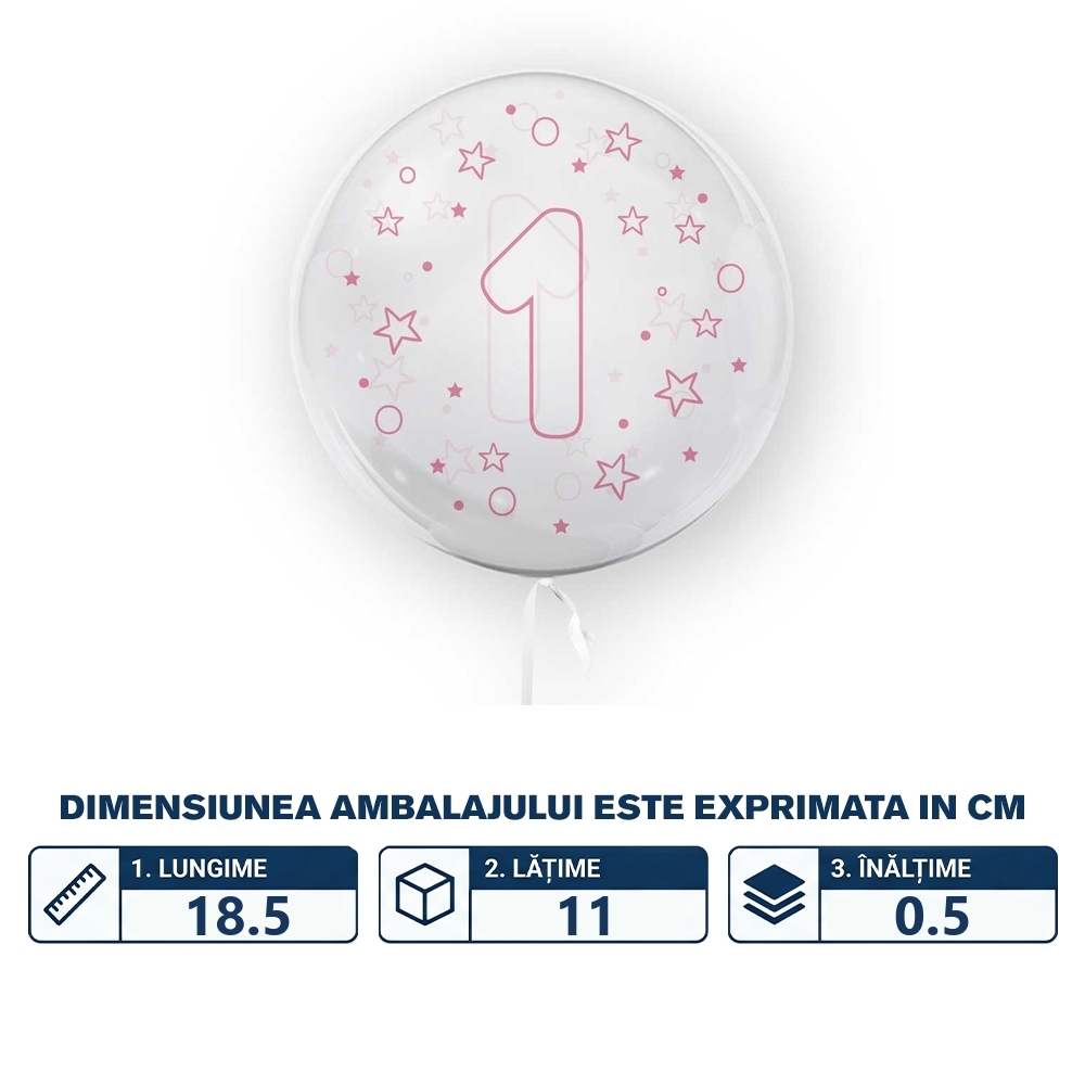 Balon transparent, 45 cm - cifra 1, fete - TUBAN - imagine 2