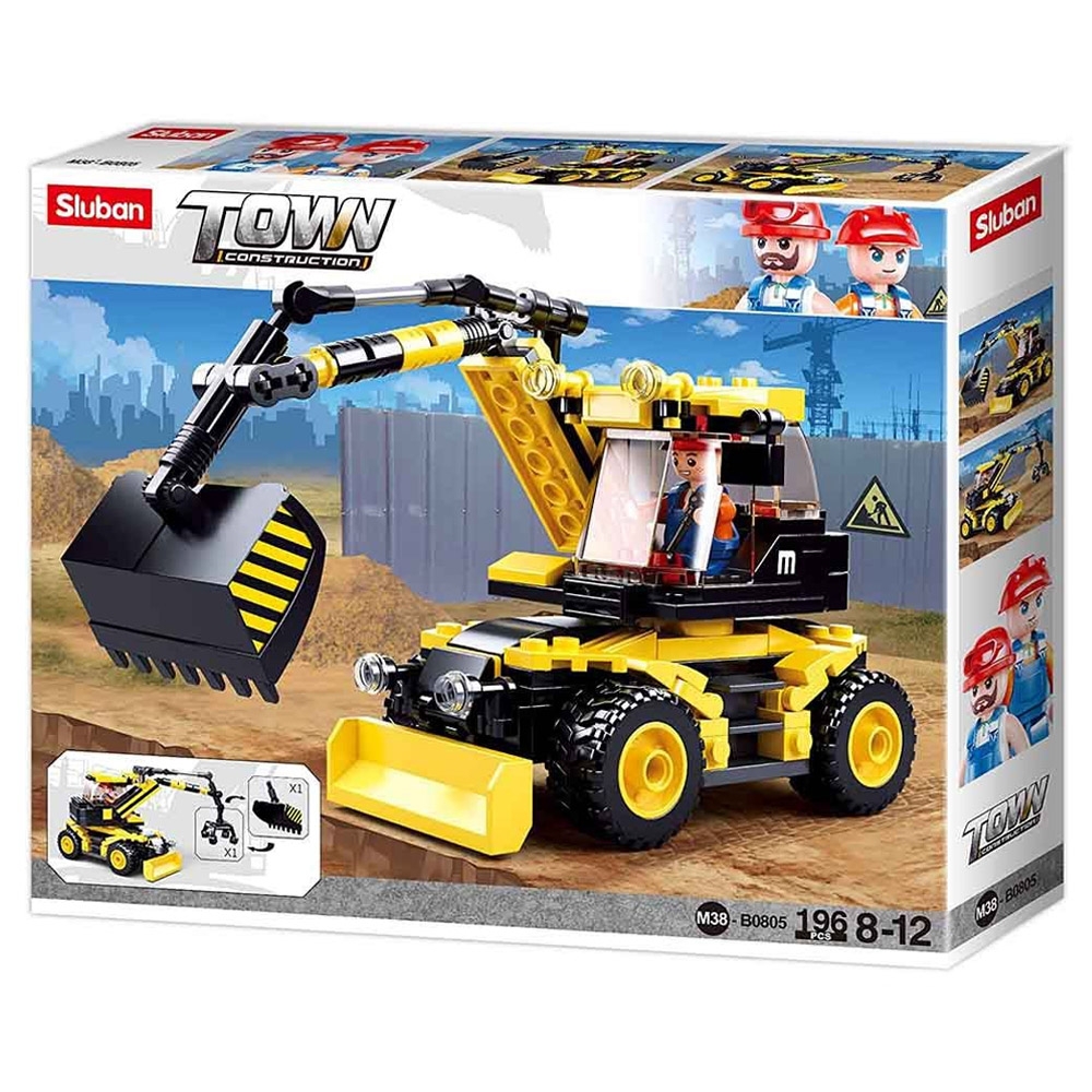 Set de constructie Town, 196 piese, Excavator pe roti - Sluban