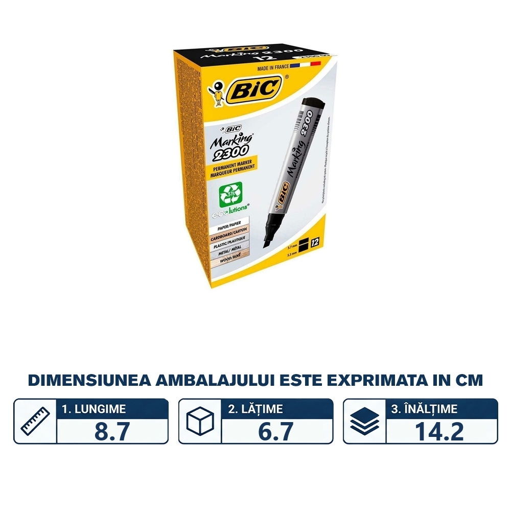 Marker permanent 2300 negru 12/cutie - BIC - imagine 2
