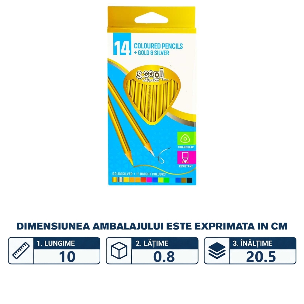 Creioane color,auriu,argintiu, 14 culori/set - S-COOL - imagine 2