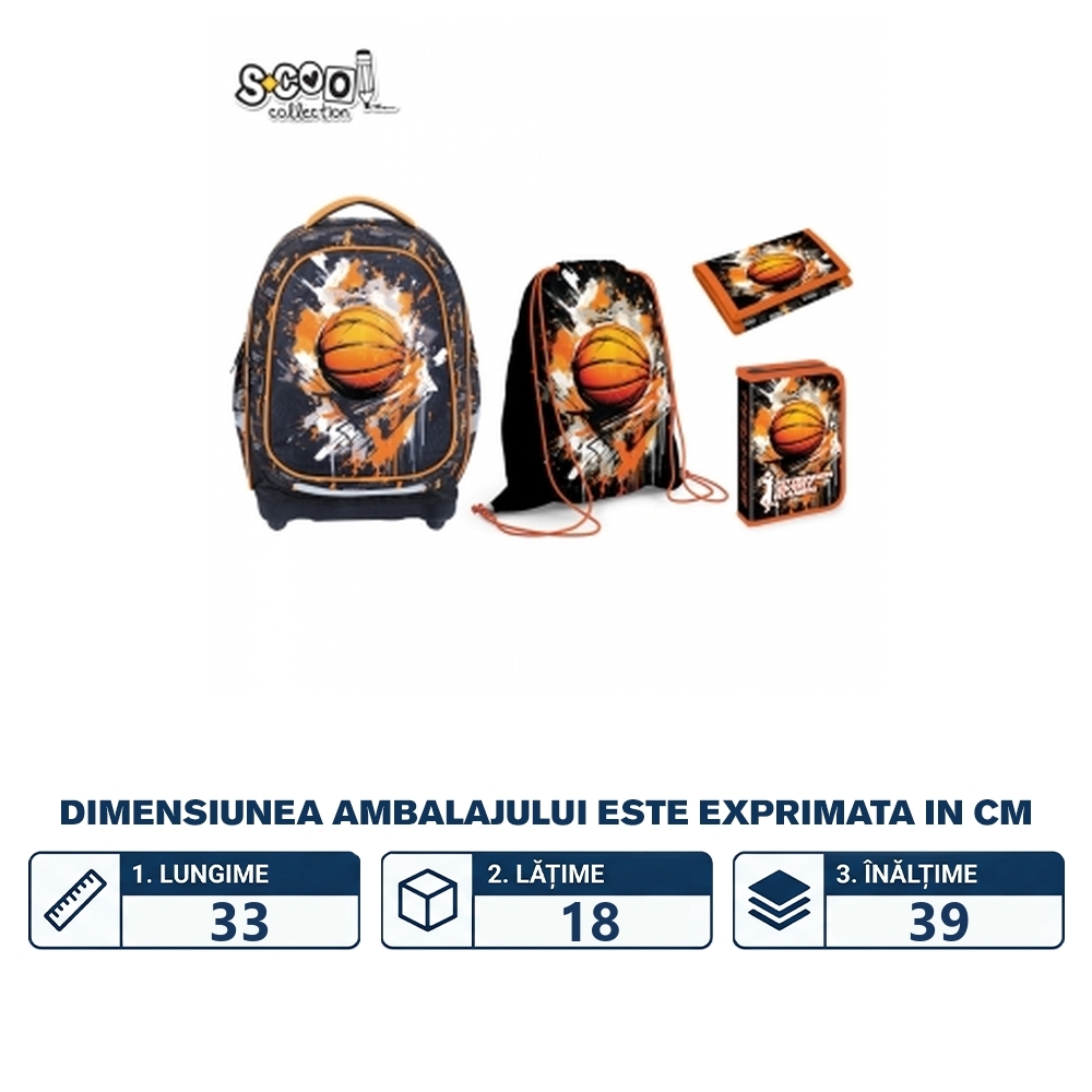Set Micul Scolar: Ghiozdan, Penar echipat, Sac Sport, Portofel, Basketball - S-COOL - imagine 2