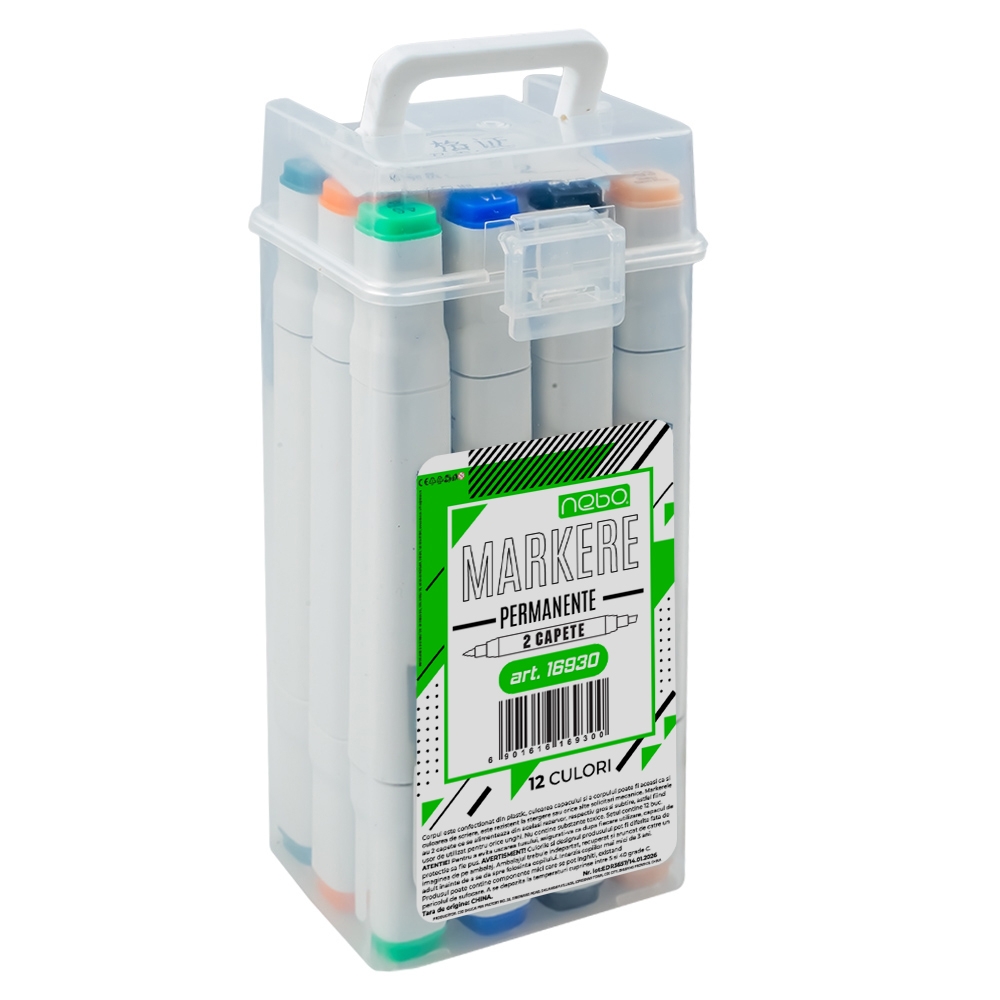 Marker permanent, cu 2 capete, 12 buc/set - NEBO - imagine 4
