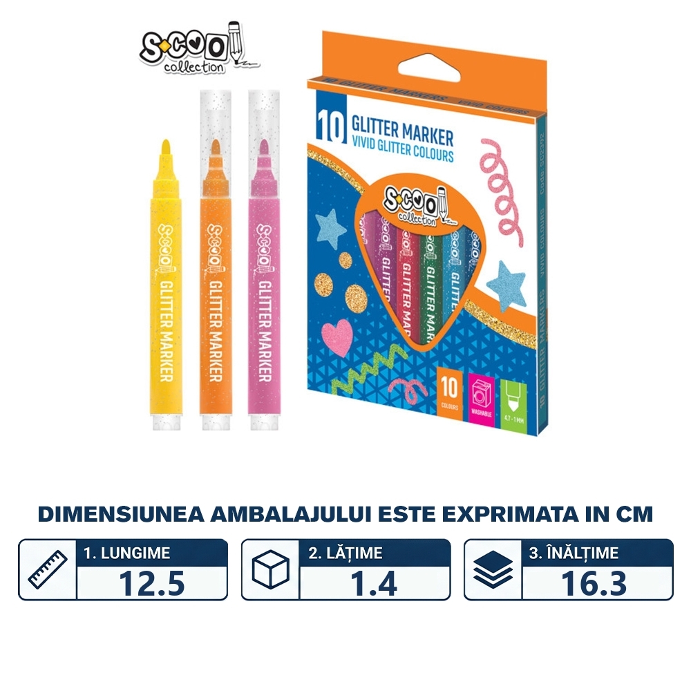Marker cu sclipici, 10 culori/set - S-COOL - imagine 2