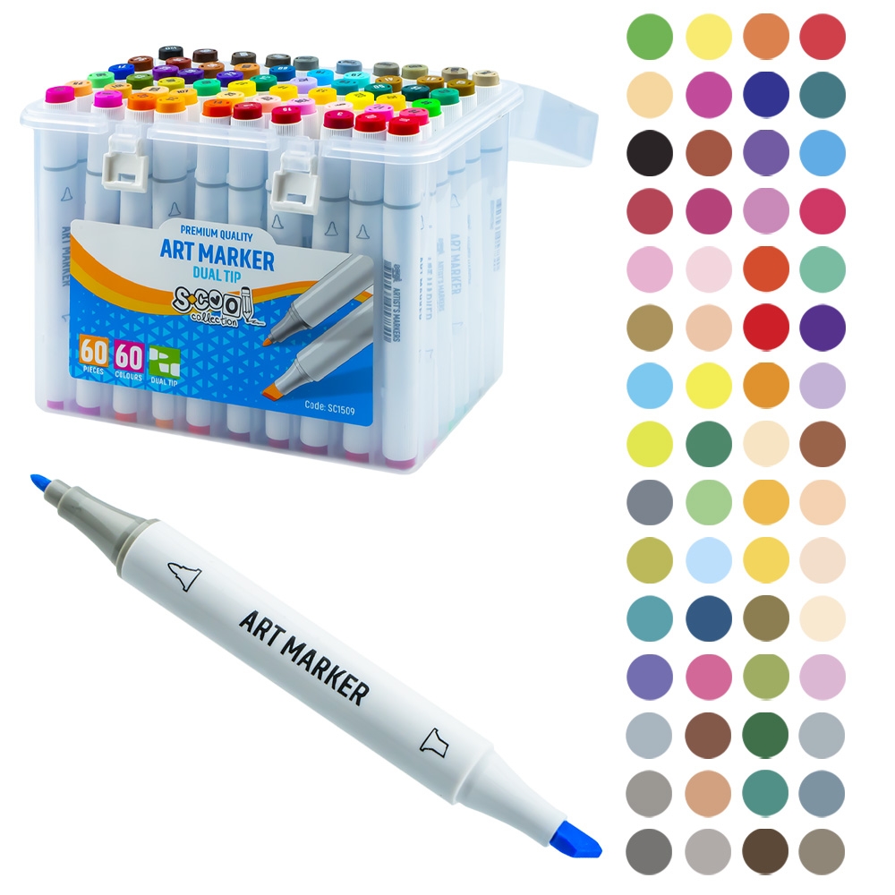 Markere cu 2 capete, 6mm-3mm, 60 cul/set - S-COOL - imagine 4