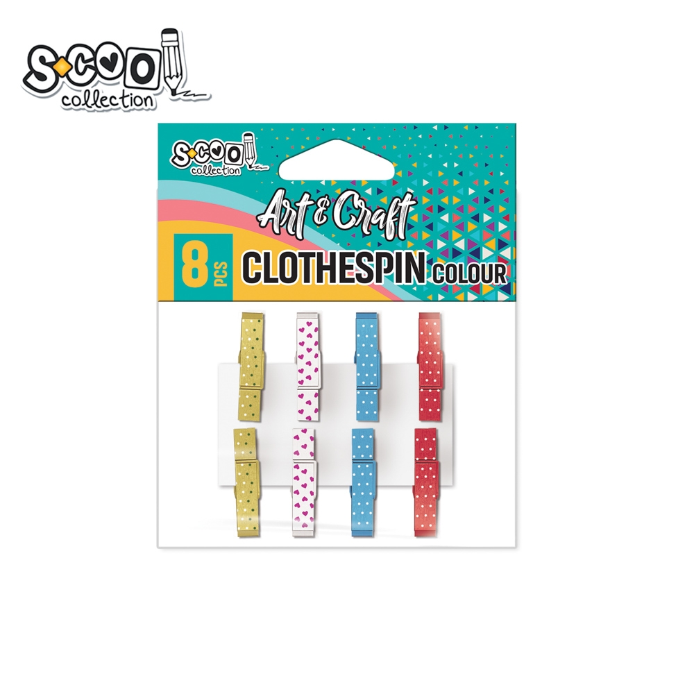 Accesorii craft, carlige lemn, colorate, 8 buc/set - S-COOL