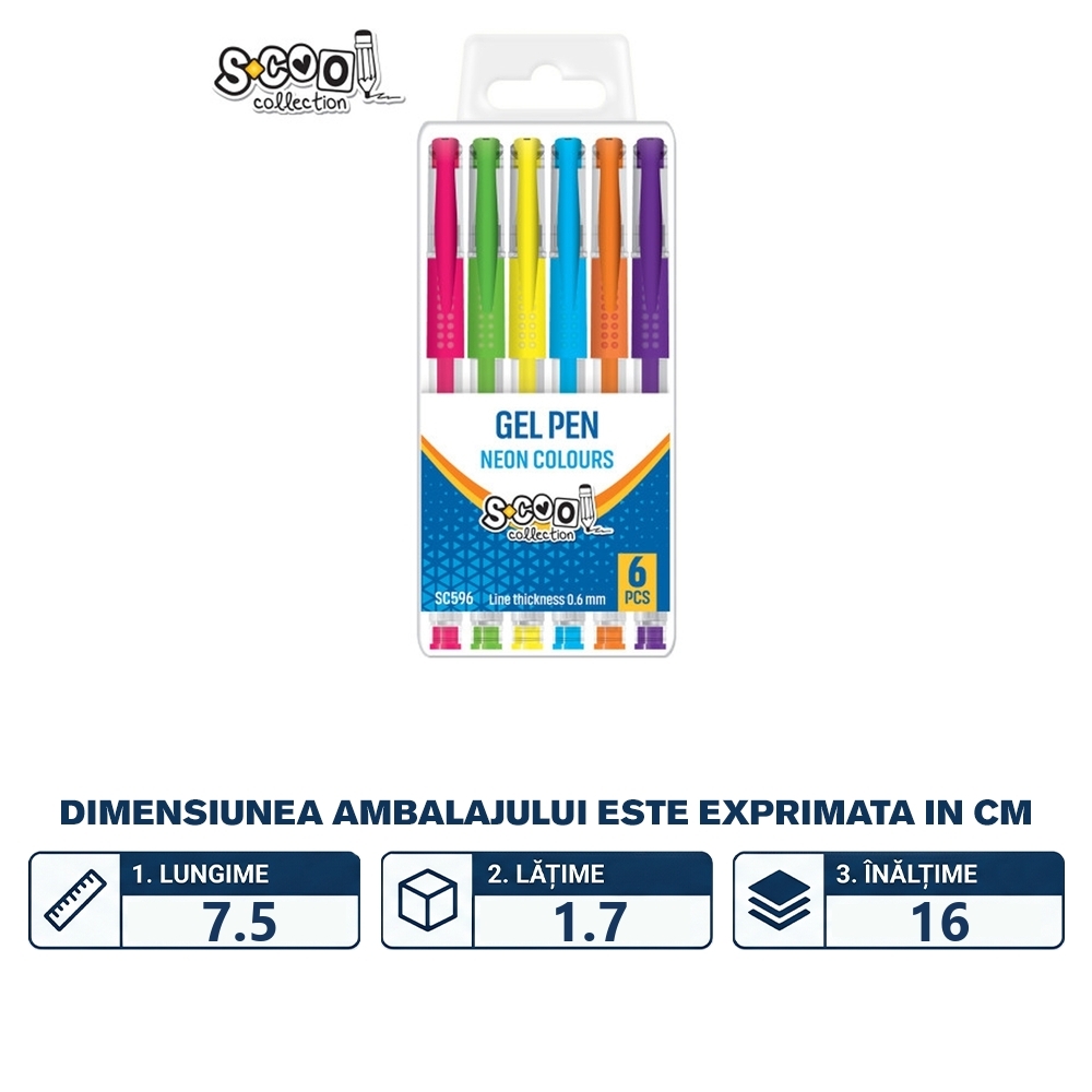 Pix cu gel, neon, 6 buc/cutie - S-COOL - imagine 2