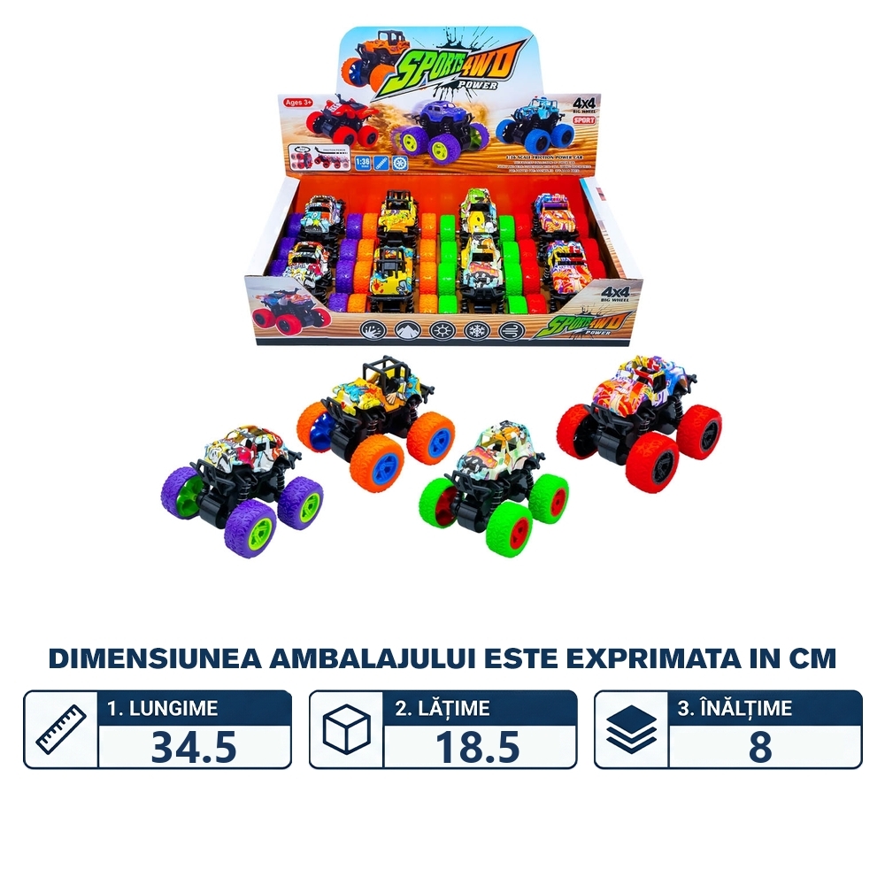 Masinute Off-Road, cu frictiune, 8.2x8.6x7.6 cm, 8 buc/display - imagine 2