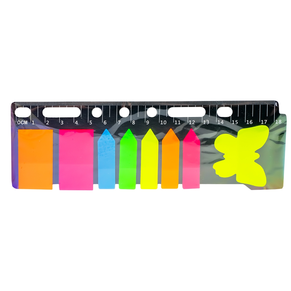 Notes adeziv, 8 culori/set, cu rigla