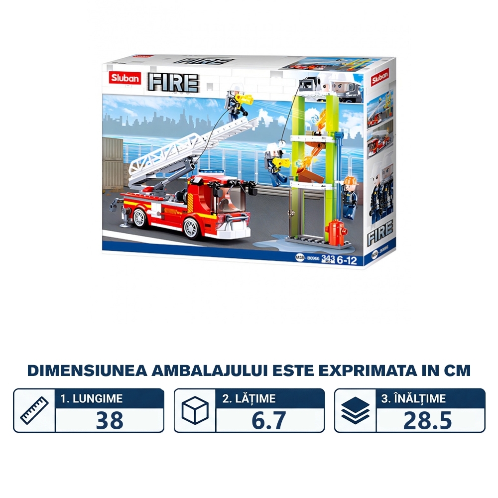 Set de constructie Fire, 343 piese, Masina pompieri cu scara - Sluban - imagine 2