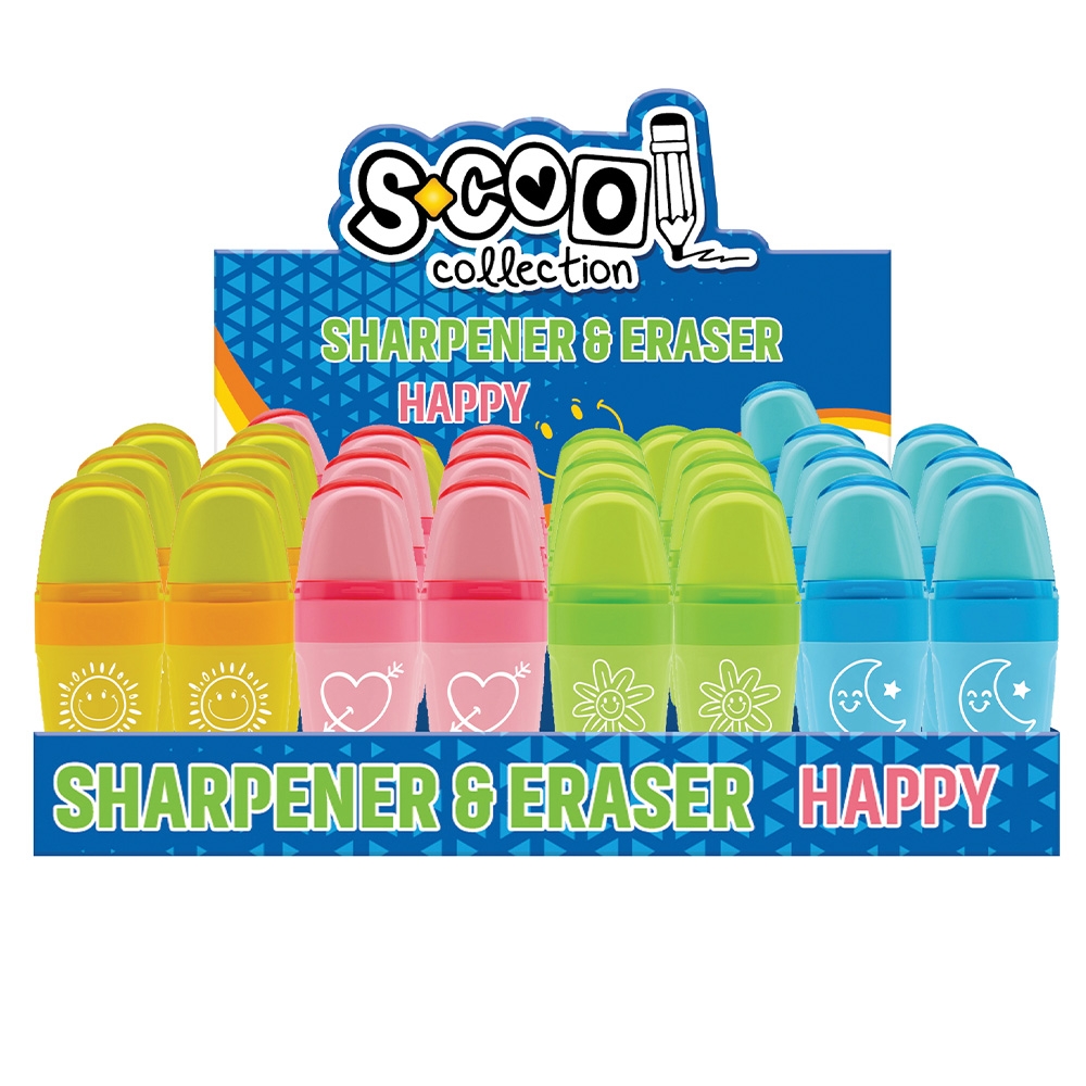 Ascutitoare cu container+radiera, Happy, 24 buc/display - S-COOL - imagine 4