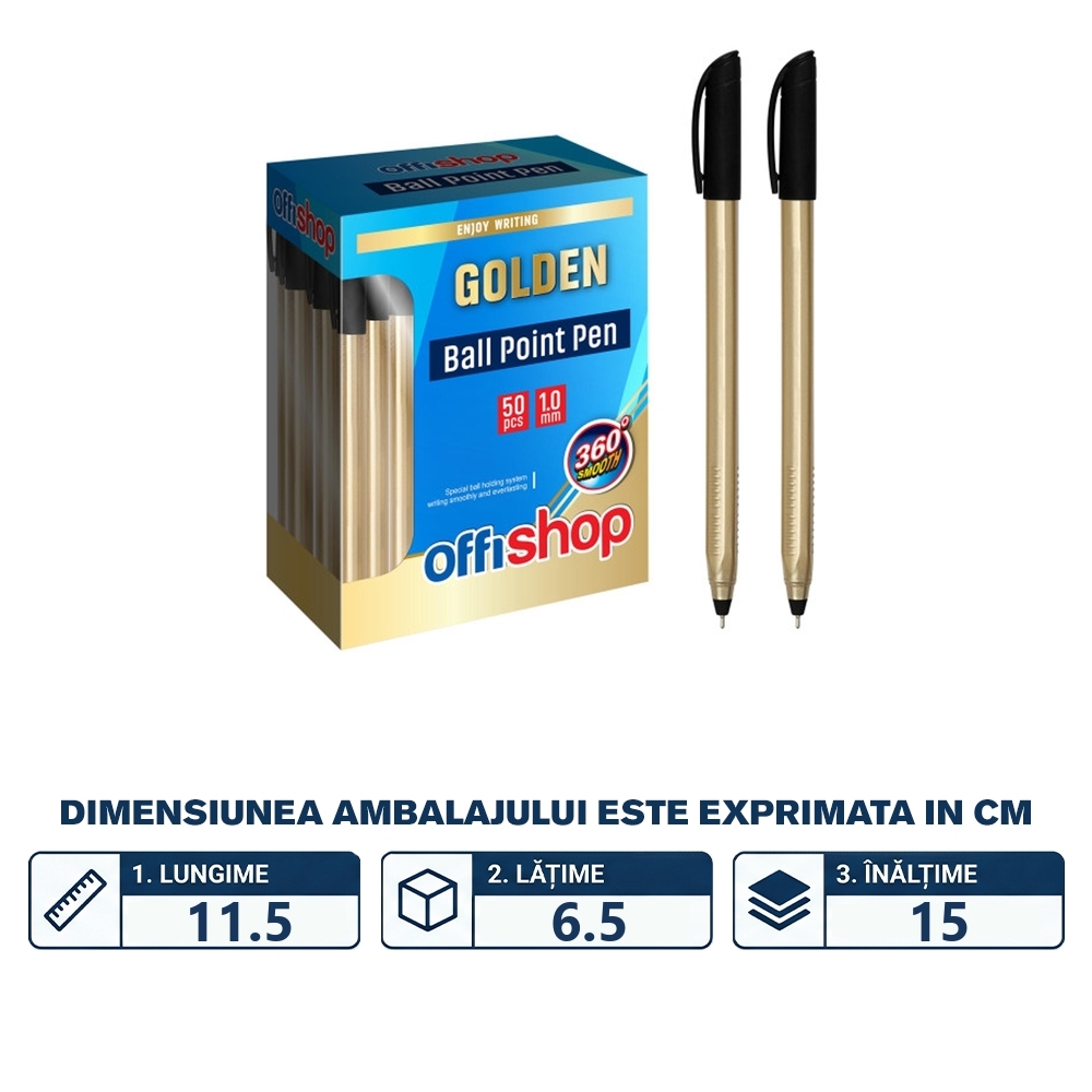 Pix cu capac, Golden, mina neagra, 50 buc/set - OFFISHOP - imagine 2