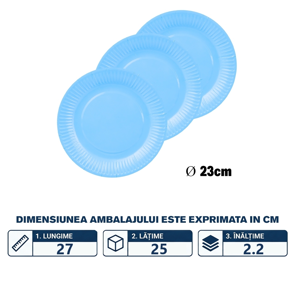 Farfurii carton pentru party, albastre, 23 cm, 10 buc/set - imagine 2
