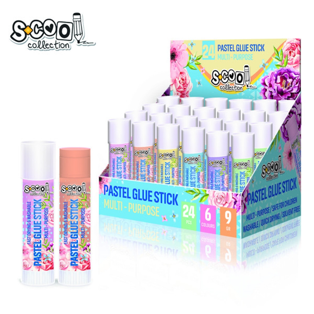 Lipici solid, pastel, PVP, 9 gr, 24 buc/cutie - S-COOL