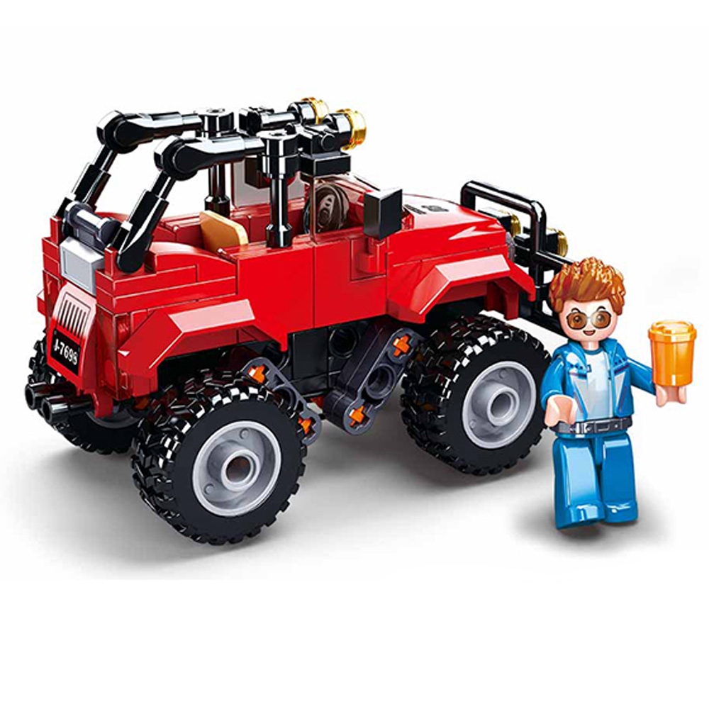 Set de constructie Town, 135 piese, Masina Offroad, mecanism Pull-Back - Sluban - imagine 3