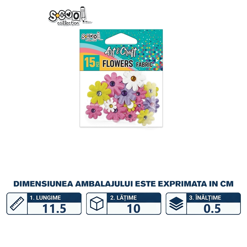 Accesorii craft, floricele material textil, 15 buc/set - S-COOL - imagine 2
