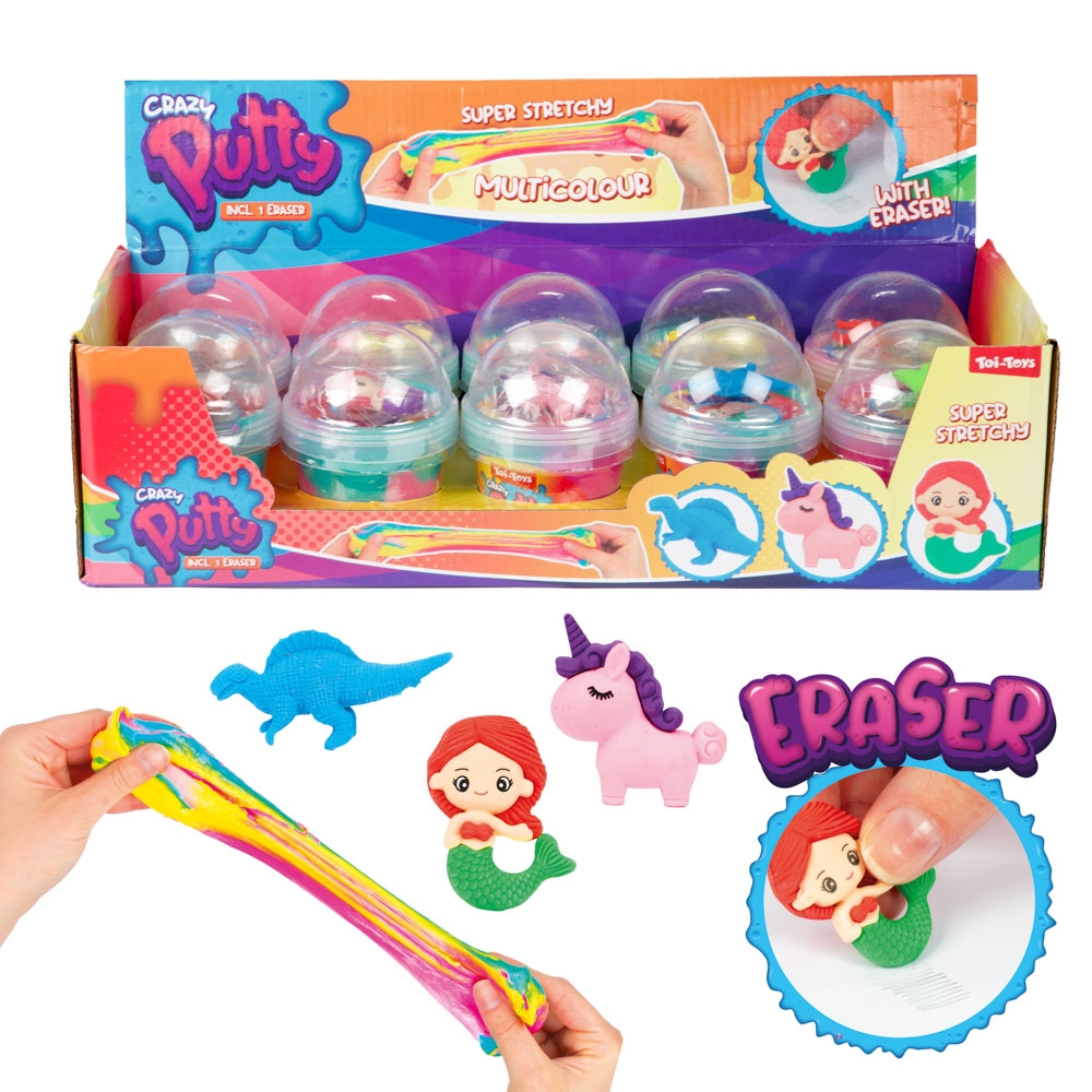 Putty curcubeu, Super Stretchy, cu radiera figurina - Toi-Toys
