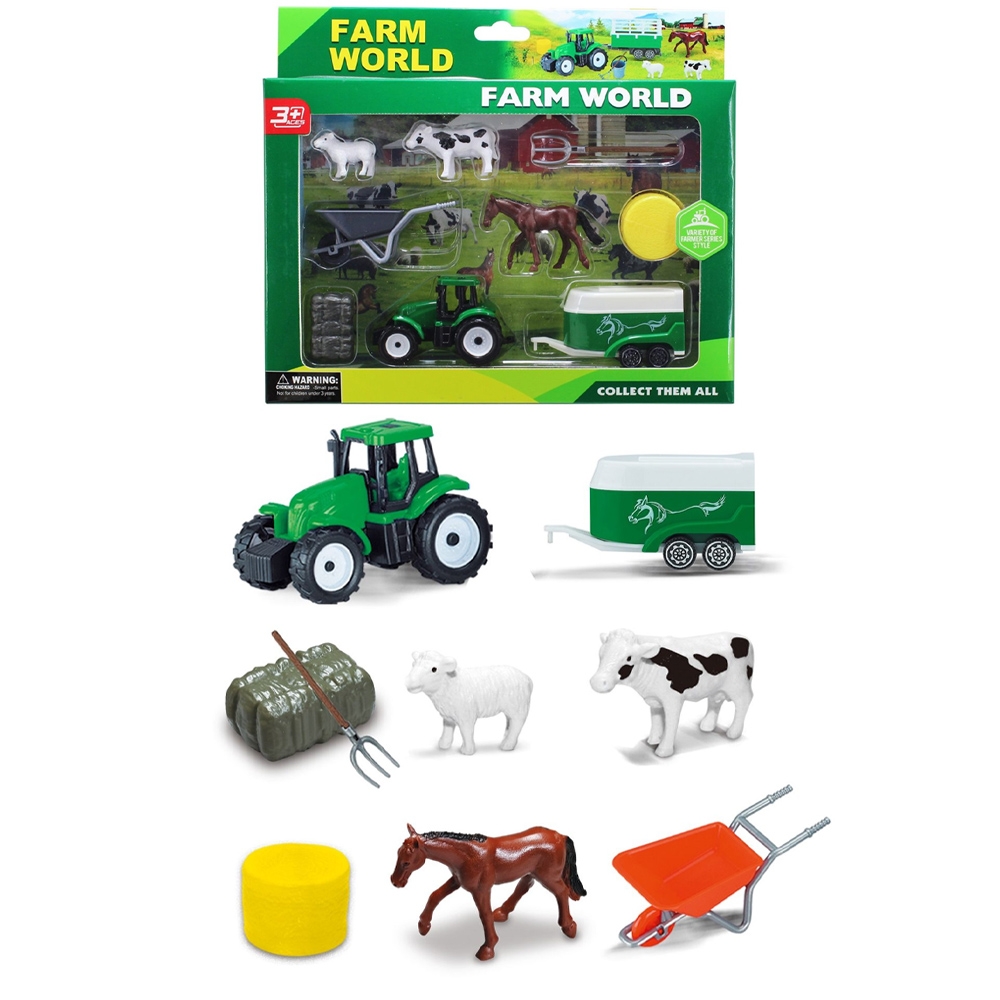 Play set Ferma, Tractor + animale, 9 piese/cutie