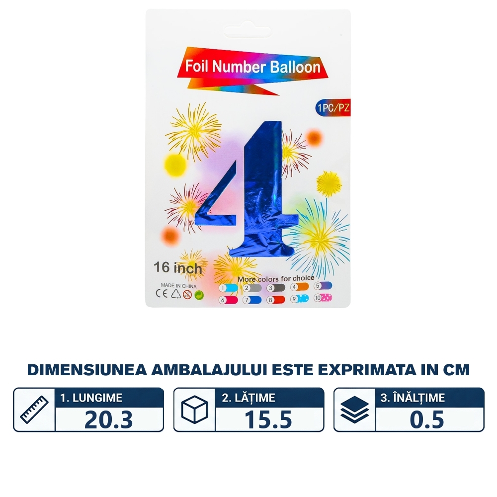 Balon, folie aluminiu, Albastru, cifra 4, 40 cm - imagine 2